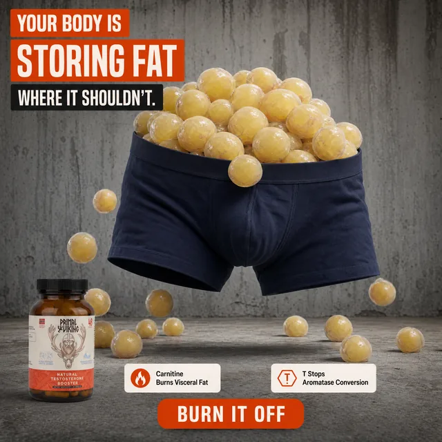 Testosterone supplement ad with fat balls spilling out of boxers